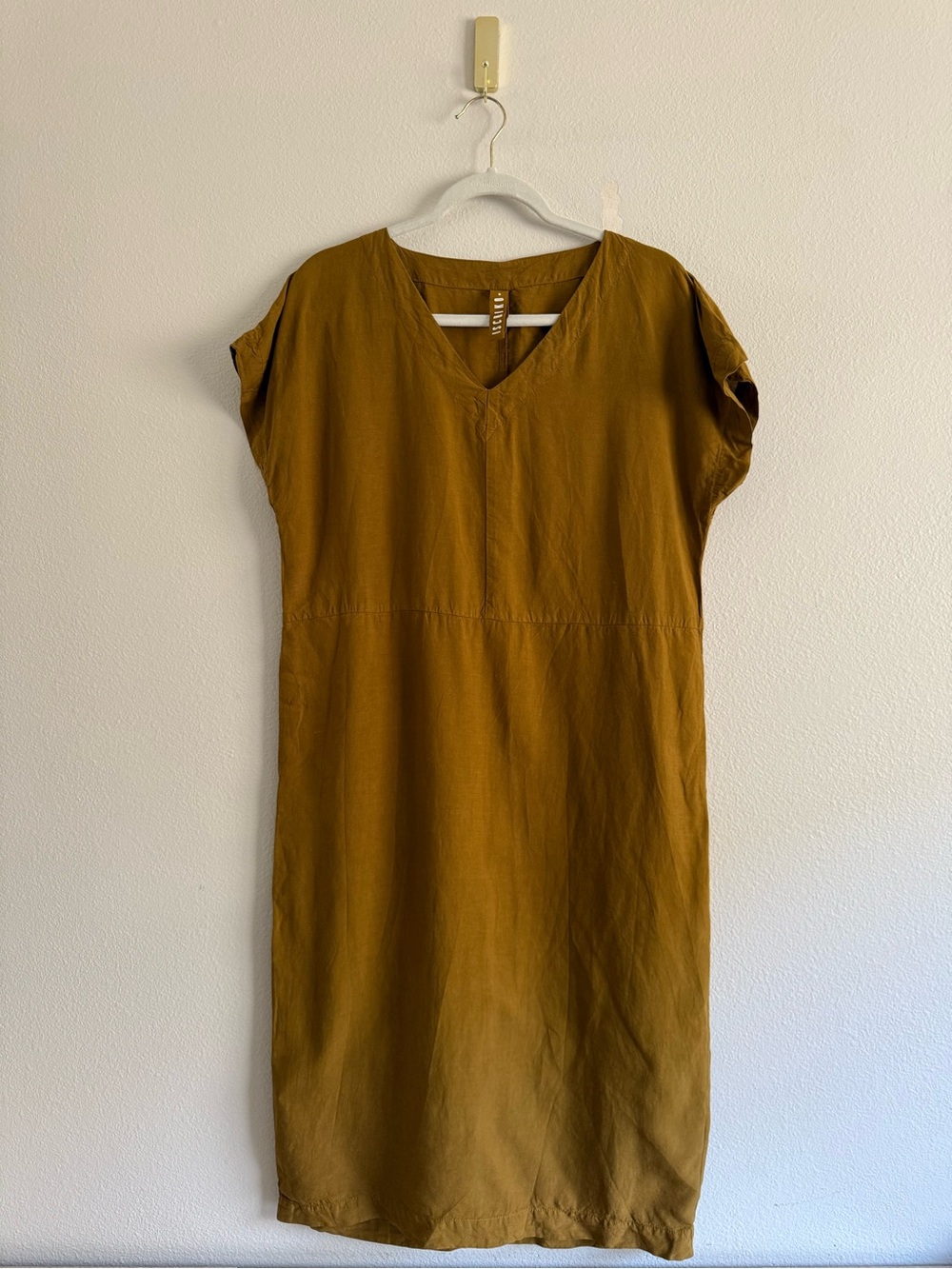 ISCHIKO linen blend V neck midi dress women’s‎ Sz S Lagenlook
